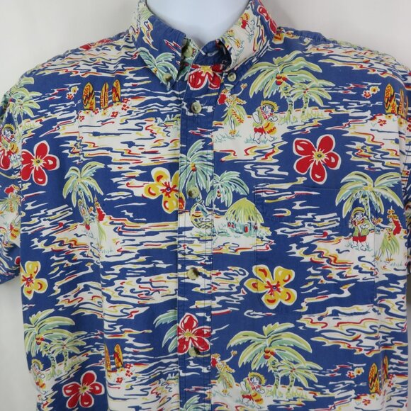 Big Dogs Beer  Hawaiian Shirt Size S/M Aloha Blue Hula Girl 100% Cotton Bright - Picture 2 of 11